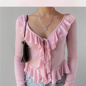 Free People Light Pink Ruffled Blouse